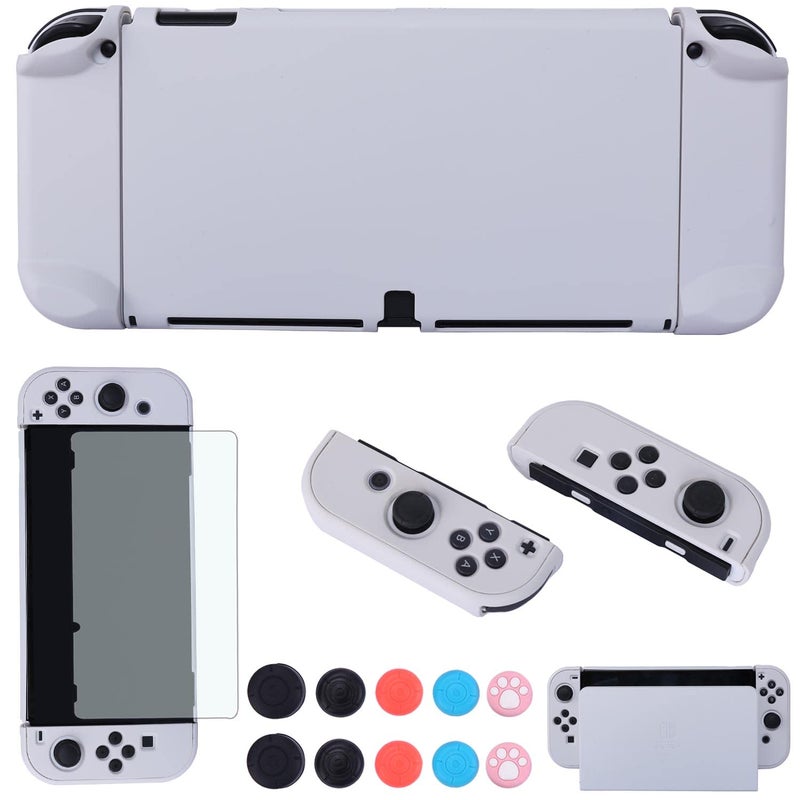 COMCOOL Dockable Case for Nintendo Switch Oled - [9 FT Military Grade Drop Protection] [with Tempered Glass Screen Protector and Thumb Grips] Cute Protective Cover for Nintendo Switch Oled - Stone - Image 1